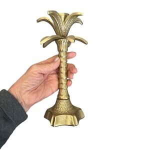 Vintage Brass Palm Tree Tropical Candle Holder